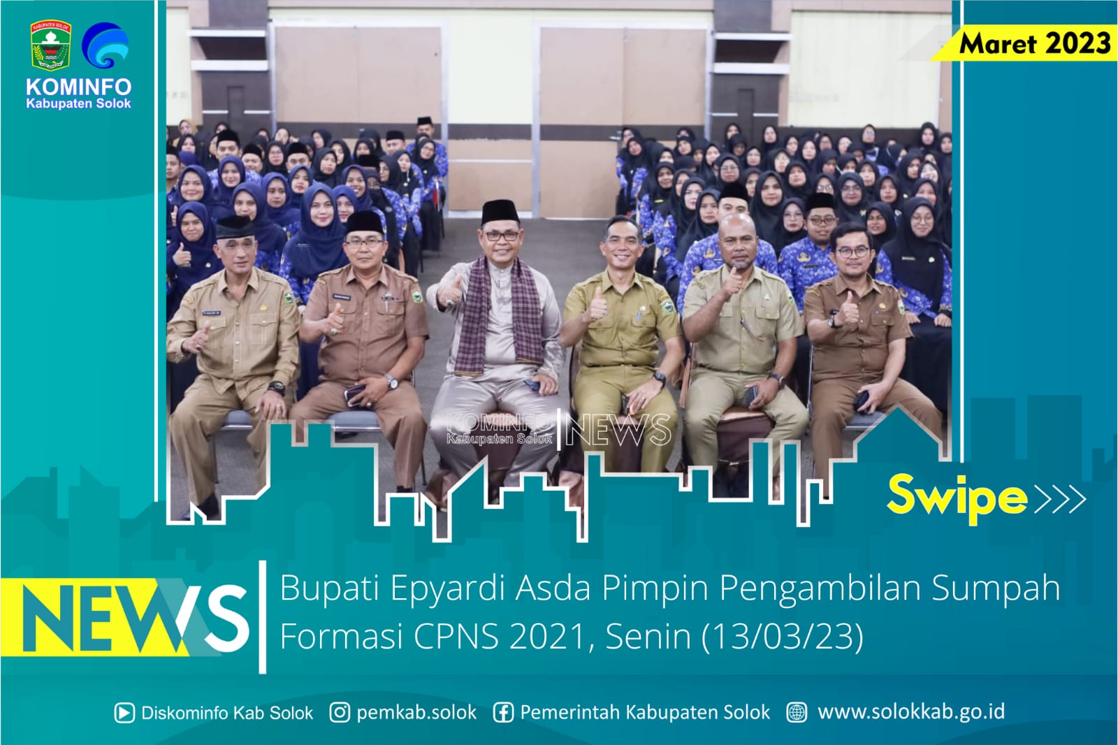 Bupati Solok, Epyardi Asda Pimpin Pengambilan sumpah serta janji pengangkatan pertama CPNS Formasi 2021